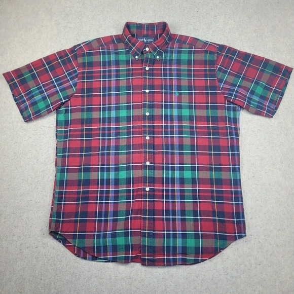 Ralph Lauren‎ Blake Shirt Mens Large Christmas Plaid Short Sleeve Button Down - Picture 1 of 7